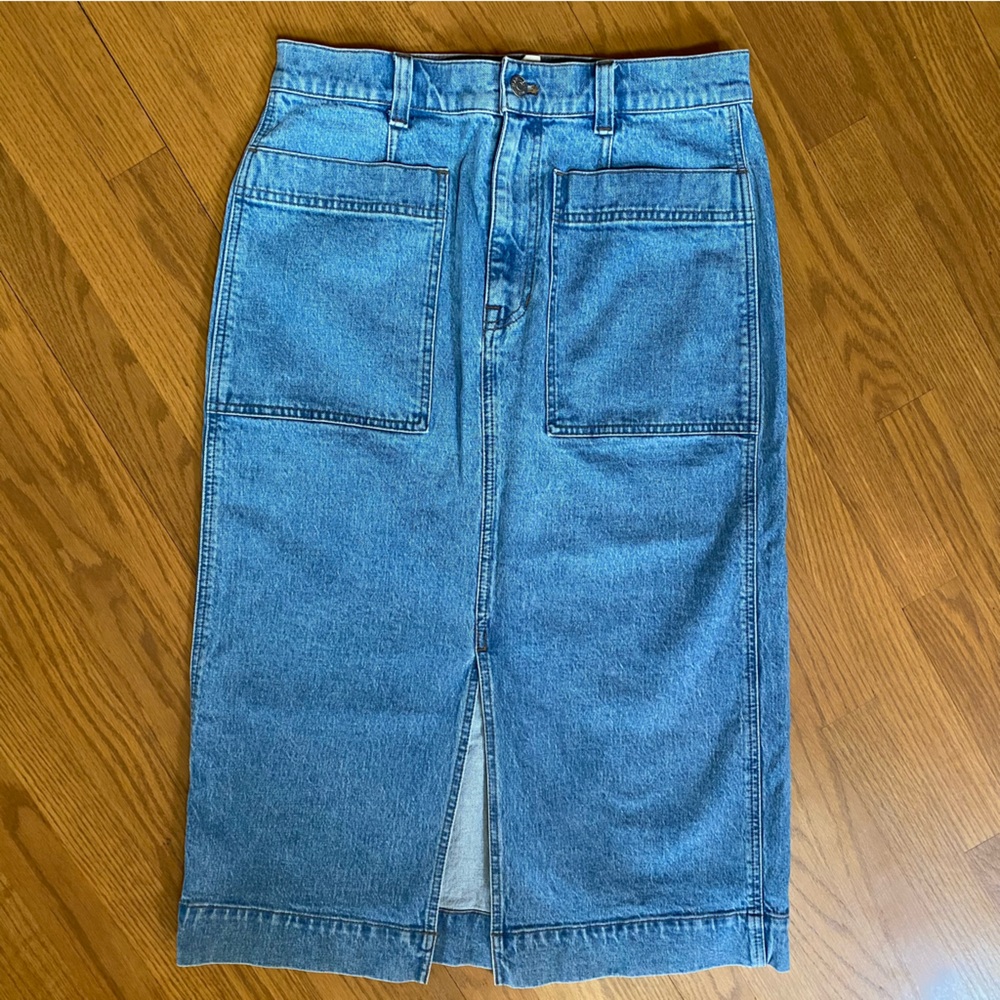 Madewell Stretch Denim Slit Straight Midi Skirt in Antin Wash